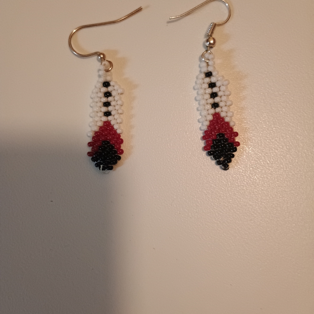 Elegant Beaded Earrings in Red, Black, and White